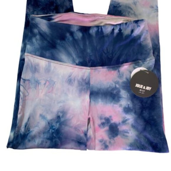 Jolie & Joy by FCT Tie Dye Leggings With Ankle Cut Out Detail Blue Pink White - Picture 2 of 8